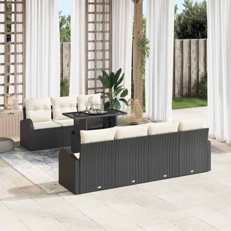 vidaXL Set di Divani da Giardino 8 Pezzi con Cuscini Nero in Rattan Sintetico.
