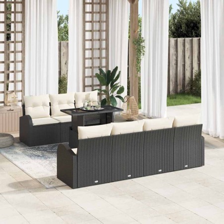 vidaXL Set di Divani da Giardino 8 Pezzi con Cuscini Nero in Rattan Sintetico.