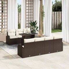 vidaXL Set di divani da giardino 8 pezzi con cuscini in polyrattan marrone