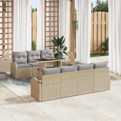 vidaXL Set di divani da giardino 8 pezzi con cuscini beige in polirattan