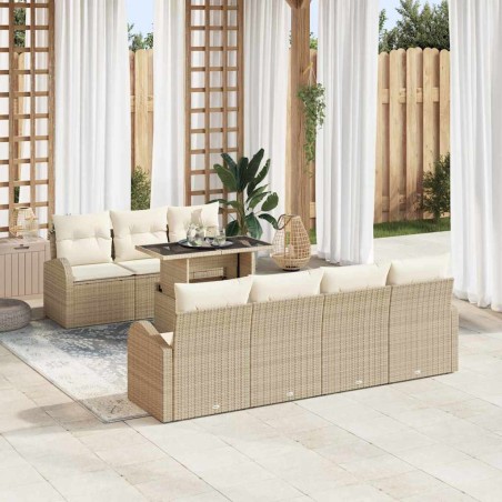 vidaXL Set giardino rattan sintetico 8 pezzi con cuscini beige