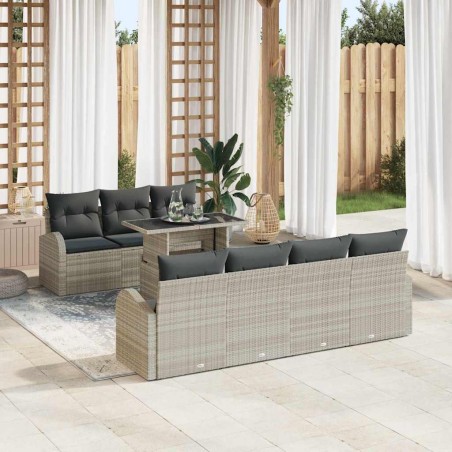 vidaXL Set di divani da giardino in 8 pezzi grigio chiaro con cuscini in rattan sintetico