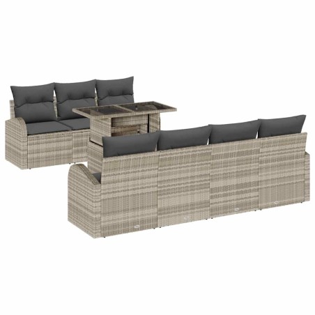 vidaXL Set di divani da giardino in 8 pezzi grigio chiaro con cuscini in rattan sintetico