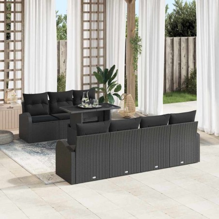 vidaXL Set di divani da giardino 8 pezzi con cuscini in polirattan nero