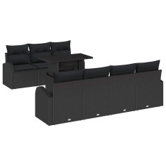 vidaXL Set di divani da giardino 8 pezzi con cuscini in polirattan nero