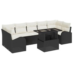 vidaXL Set da Giardino 8 Pezzi con Cuscini in Rattan Polietilene Nero