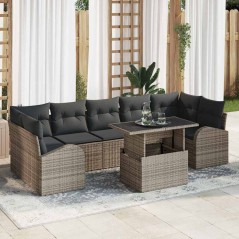 vidaXL Set di divani da giardino 8 pezzi con cuscini grigi in rattan