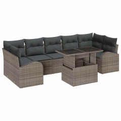 vidaXL Set di divani da giardino 8 pezzi con cuscini grigi in rattan