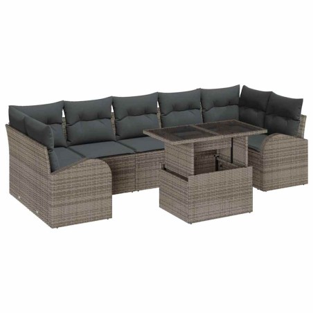 vidaXL Set di divani da giardino 8 pezzi con cuscini grigi in rattan