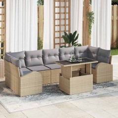 vidaXL Set da Giardino 8 Pezzi con Cuscini Beige, Rattan e Polipropilene