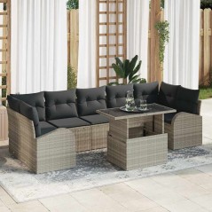 vidaXL Set di divani da giardino di 8 pezzi con cuscini, in rattan polipropilene grigio chiaro.