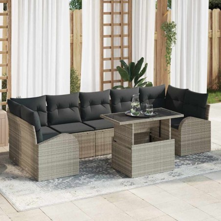 vidaXL Set di divani da giardino di 8 pezzi con cuscini, in rattan polipropilene grigio chiaro.
