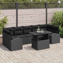 vidaXL Set di Divani da Giardino in 8 Pezzi con Cuscini in Rattan Sintetico Nero
