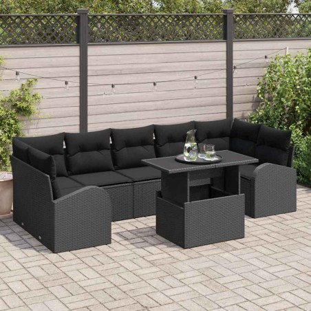vidaXL Set di Divani da Giardino in 8 Pezzi con Cuscini in Rattan Sintetico Nero