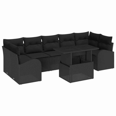 vidaXL Set di Divani da Giardino in 8 Pezzi con Cuscini in Rattan Sintetico Nero