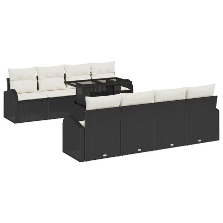 vidaXL Set di Divani da Giardino 9 Pezzi con Cuscini in Rattan e Poliestere Nero