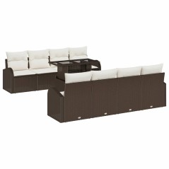 vidaXL Set di Divani da Giardino da 9 Pezzi con Cuscini Marrone Rattan Polietileno