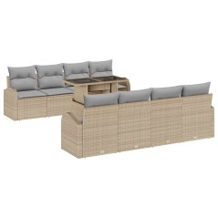 vidaXL Set Divano da Giardino 9 Pezzi con Cuscini Beige in Rattan Sintetico