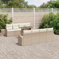 vidaXL Set Divano da Giardino 9 Pezzi con Cuscini Beige in Rattan Sintetico