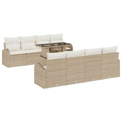 vidaXL Set Divano da Giardino 9 Pezzi con Cuscini Beige in Rattan Sintetico