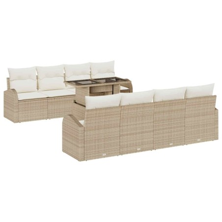 vidaXL Set Divano da Giardino 9 Pezzi con Cuscini Beige in Rattan Sintetico