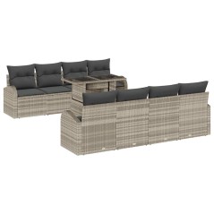 vidaXL Set di divani da giardino da 9 pezzi con cuscini, in rattan polimero grigio chiaro