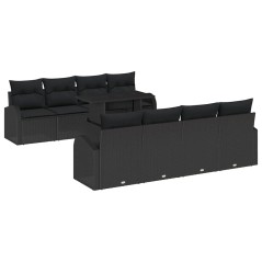 vidaXL Set di Divani da Giardino 9 Pezzi con Cuscini in Rattan Nero e Poliestere