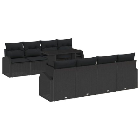 vidaXL Set di Divani da Giardino 9 Pezzi con Cuscini in Rattan Nero e Poliestere
