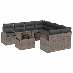 vidaXL Set da Giardino di 9 Pezzi con Cuscini Grigi in Polirattan