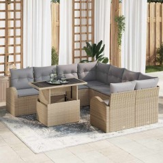 vidaXL Set di divani da giardino in 9 pezzi con cuscini beige in rattan sintetico