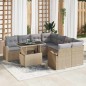 vidaXL Set di divani da giardino in 9 pezzi con cuscini beige in rattan sintetico