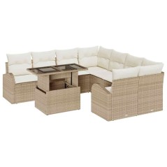 vidaXL Set di divani da giardino da 9 pezzi con cuscini beige in polirattan