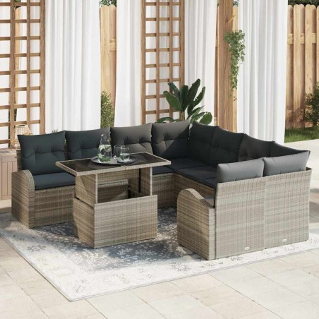 vidaXL Set da Giardino 9 Pezzi con Cuscini Grigio Chiaro in Rattan Sintetico