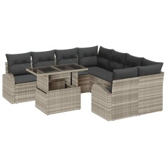 vidaXL Set da Giardino 9 Pezzi con Cuscini Grigio Chiaro in Rattan Sintetico