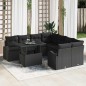 vidaXL Set Giardino 9 Pezzi in Rattan Polyrattan Nero con Cuscini