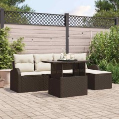 vidaXL Set Divano da Giardino 6 Pezzi con Cuscini Marrone Rattan Polimerico