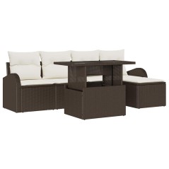 vidaXL Set Divano da Giardino 6 Pezzi con Cuscini Marrone Rattan Polimerico