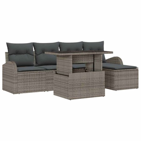 vidaXL Set divano da giardino 6 pezzi con cuscini in polirattan grigio