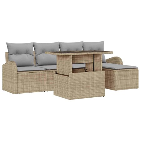 vidaXL Set da giardino 6 pezzi con cuscini in rattan e poliestere beige