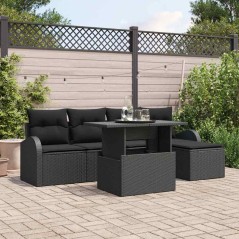 vidaXL Set di divani da giardino in rattan nero con 6 cuscini