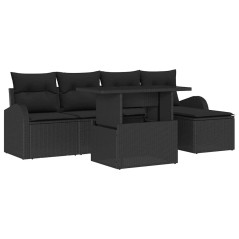 vidaXL Set di divani da giardino in rattan nero con 6 cuscini
