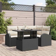vidaXL Set Divano da Giardino 5 Pezzi con Cuscini in Rattan Sintetico Nero