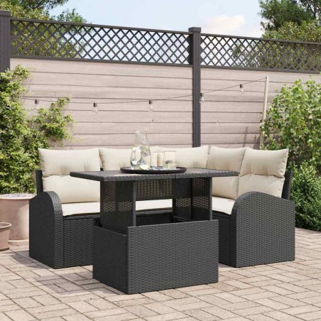 vidaXL Set Divano da Giardino 5 Pezzi con Cuscini in Rattan Sintetico Nero