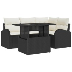 vidaXL Set Divano da Giardino 5 Pezzi con Cuscini in Rattan Sintetico Nero