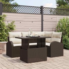 vidaXL Set divano giardino 5 pezzi con cuscini in rattan poliestere marrone