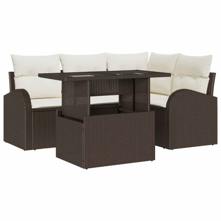 vidaXL Set divano giardino 5 pezzi con cuscini in rattan poliestere marrone