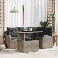 vidaXL Set da giardino 5 pezzi con cuscini grigi in rattan sintetico