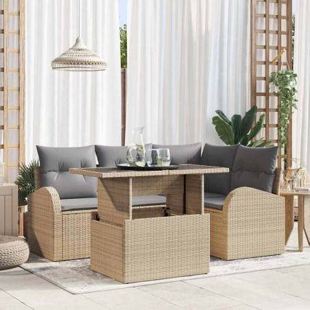 vidaXL Set di Divani da Giardino a 5 Pezzi con Cuscini Beige in Rattan Poliestere