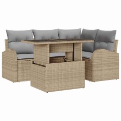 vidaXL Set di Divani da Giardino a 5 Pezzi con Cuscini Beige in Rattan Poliestere