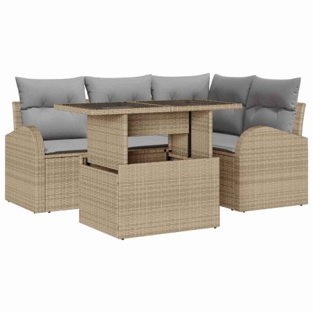 vidaXL Set di Divani da Giardino a 5 Pezzi con Cuscini Beige in Rattan Poliestere